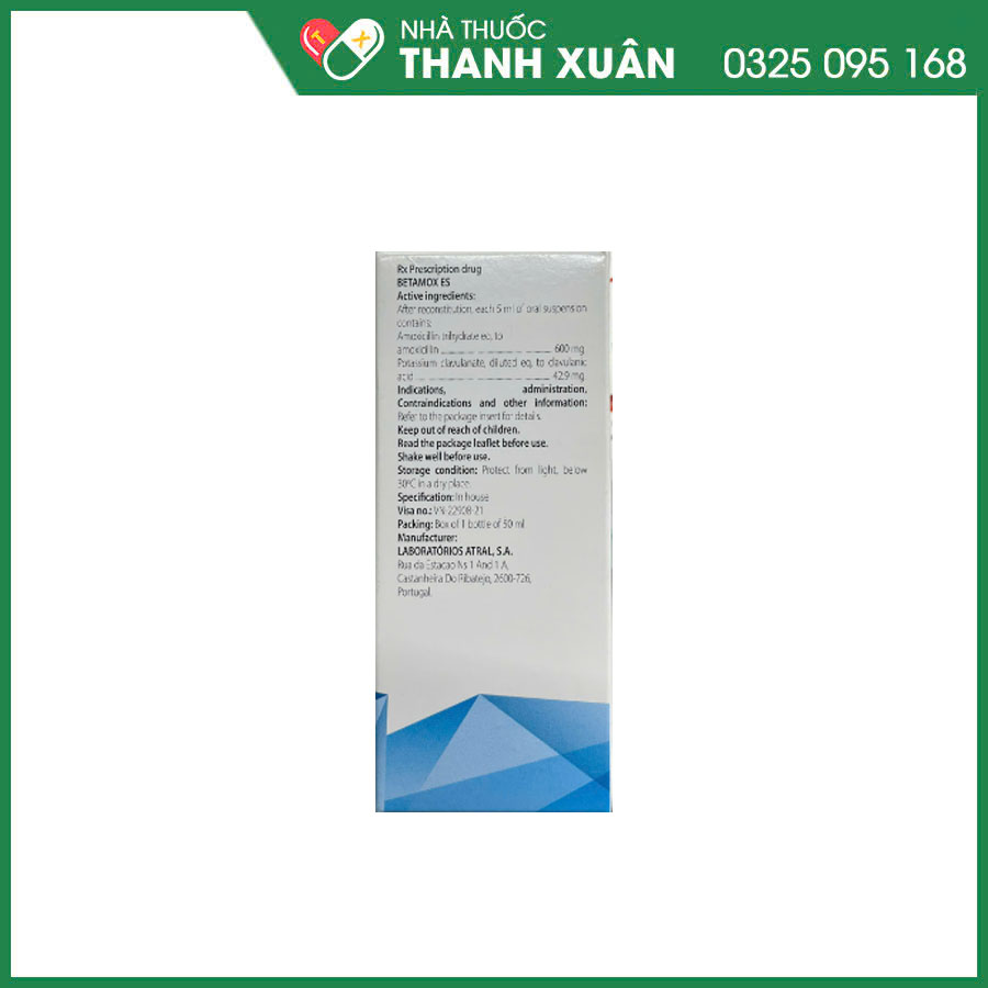 Betamox ES thuốc kháng sinh điều trị viêm tai giữa cấp, viêm phổi mắc phải tại cộng đồng